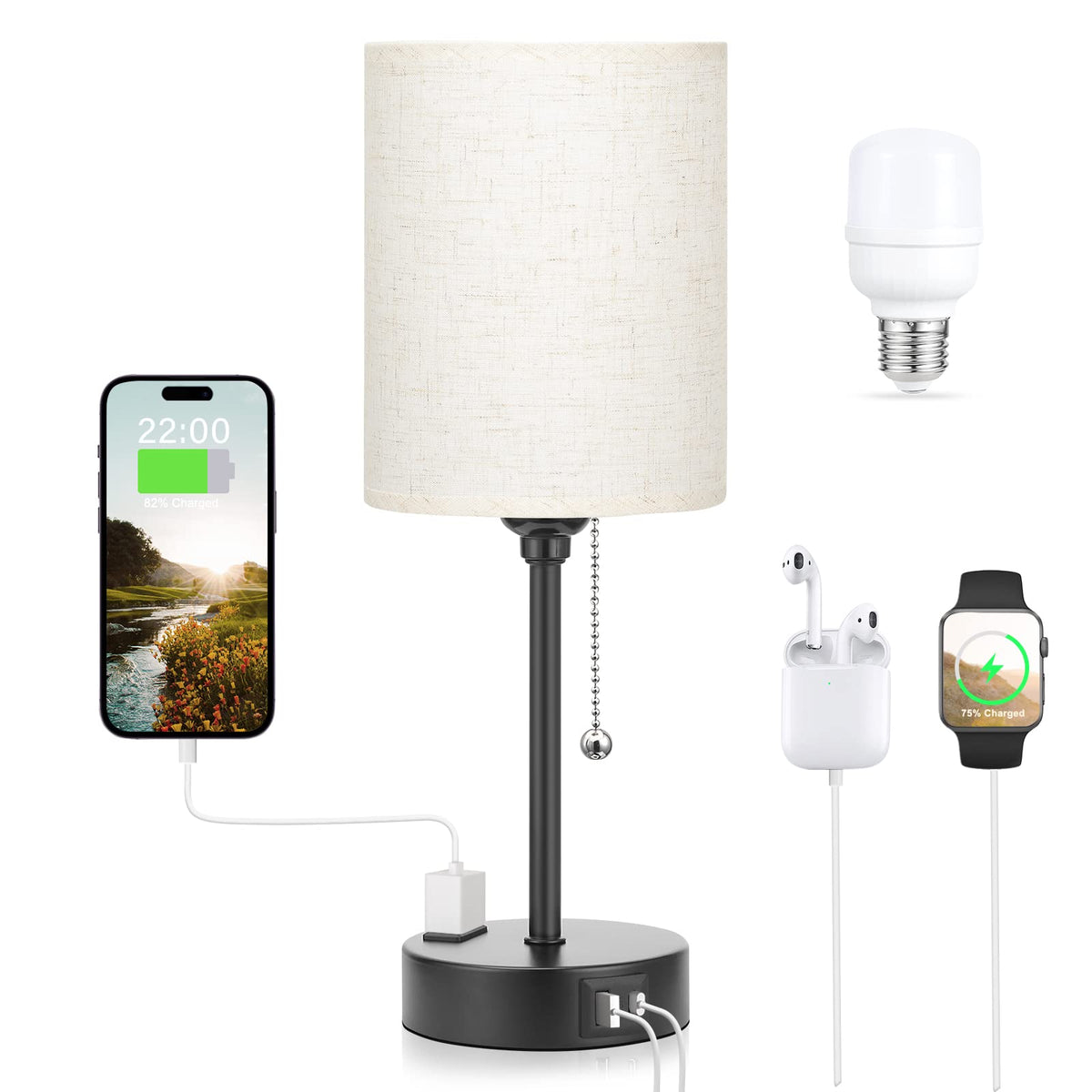 Dicoool Bedside Table Lamp for Bedroom - Small Desk Lamp with USB Ports