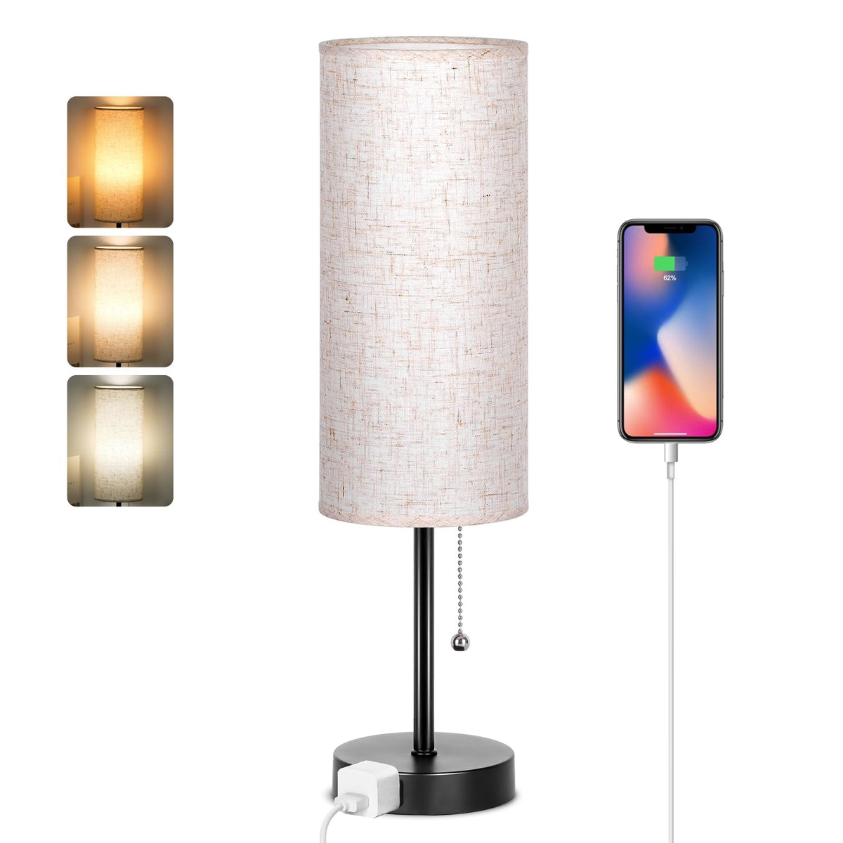 Bedside Table Lamp for Bedroom,Small Lamps for Night stands with Pull Chain