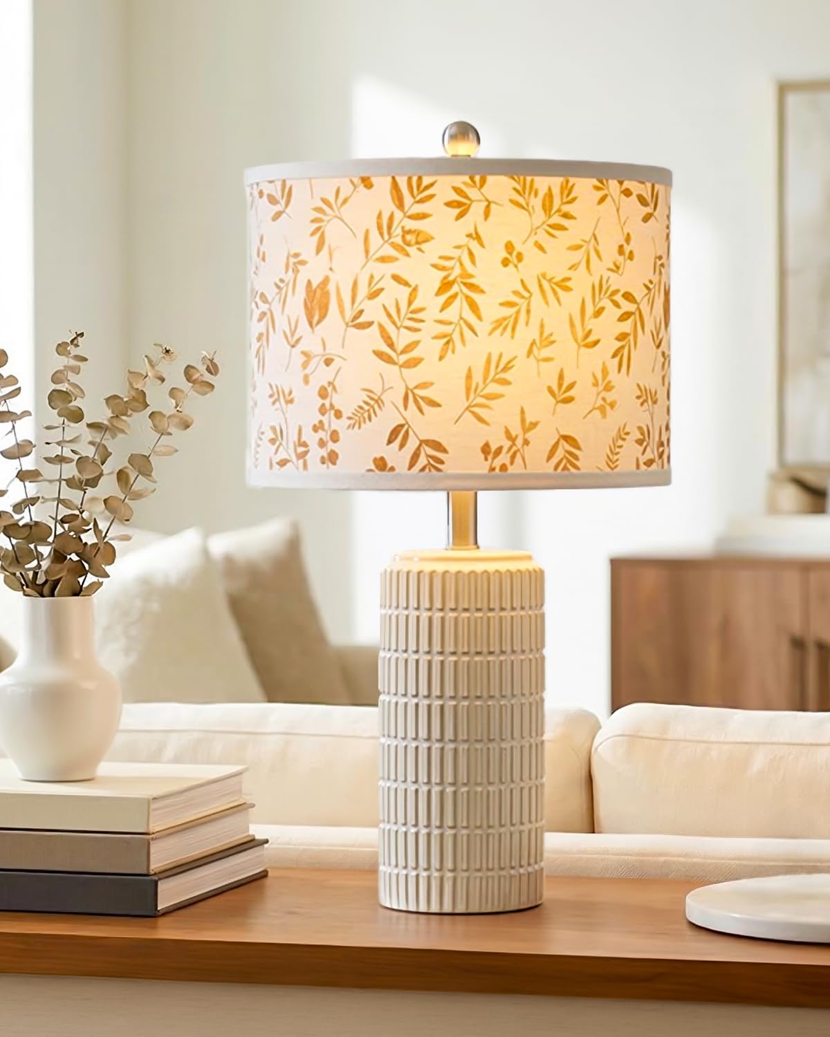 PoKat 23" Modern Ceramic Table Lamp Set of 2 for Living Room Bedroom, White