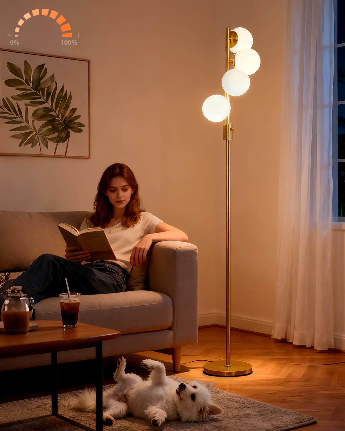 Lightdot 63IN Gold Floor Lamp Dimmable 3-Lights Globe LED Floor Lamps with 3000K Soft Warm White for Wedding/Party Tall Lamp with 5Lbs Heavy Base for Living Room/Bedroom/Sofa Beside/Corner Decor