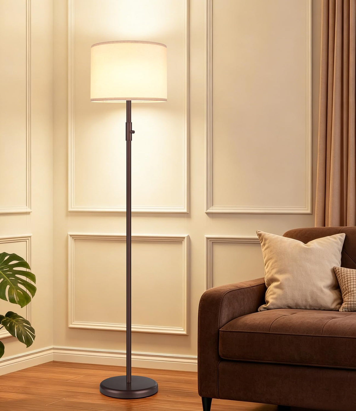 【Upgraded】 Dimmable Floor Lamp for Living Room,1000 Lumens Bulb Included, Modern Floor Lamps Simple Design with Linen Shade, Tall Standing Lamp for Bedroom Office Dining Room, Black Pole Lamp