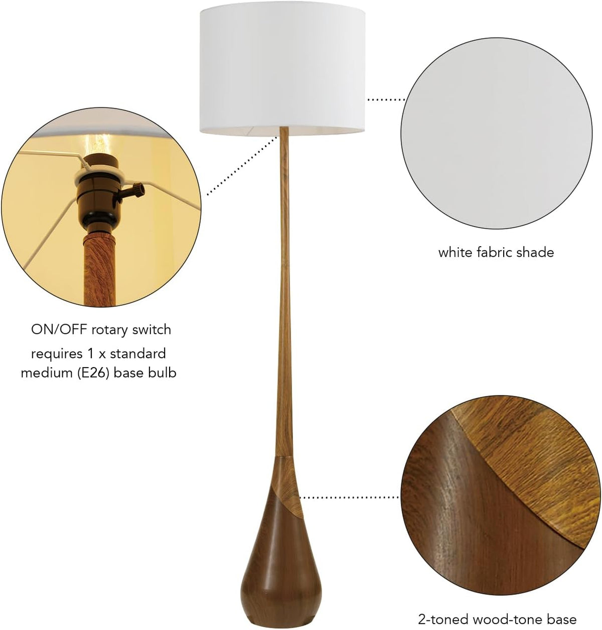 Novogratz x Globe Harrington 65 in Floor Lamp, 2-Tone Wood-Tone Base