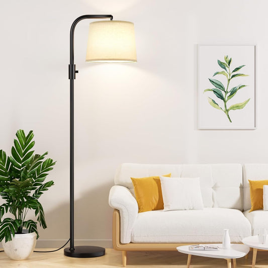 Ambimall Arc Floor Lamp for Living Room with Rotary Switch, Linen Shade