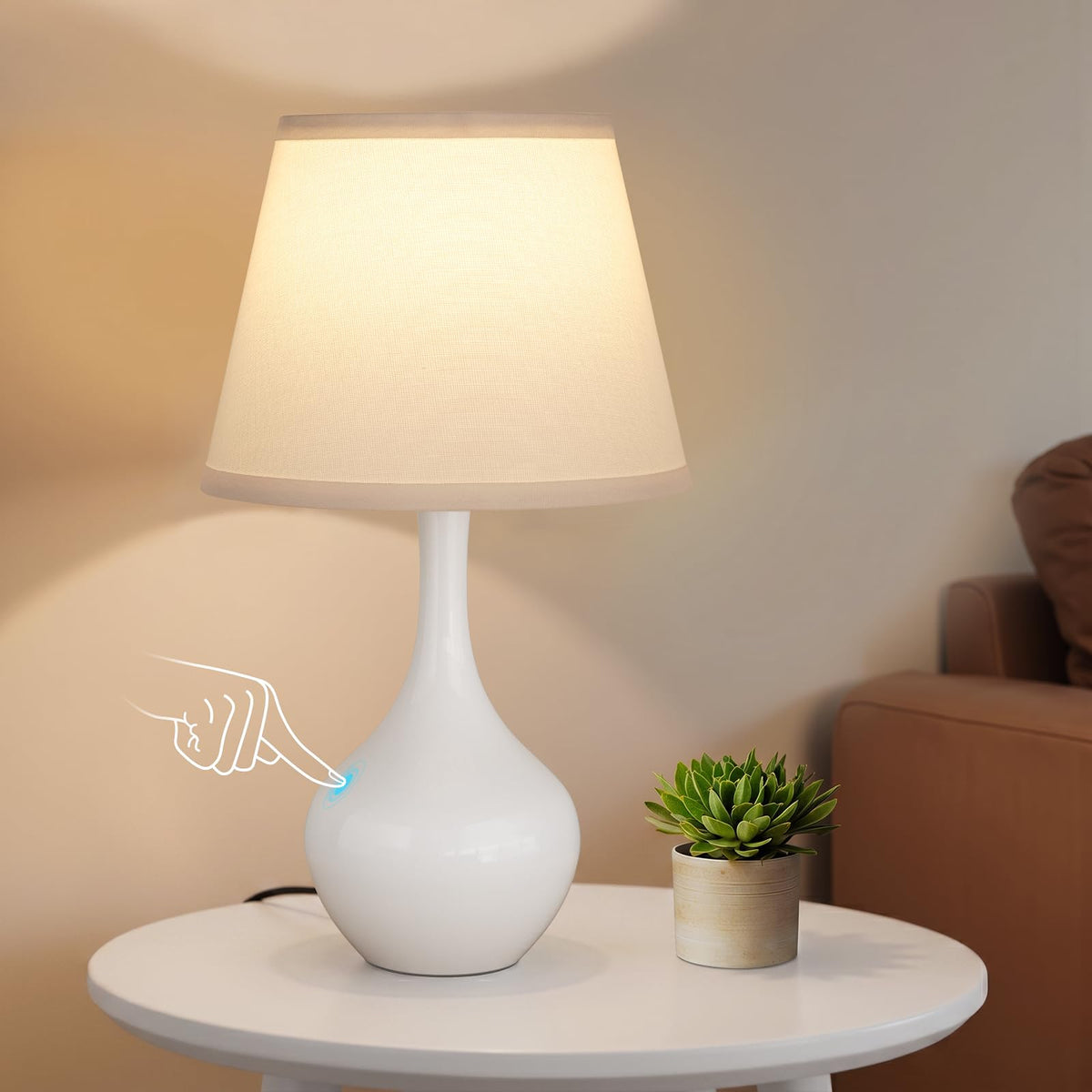 16.1" Touch Table Lamp for Nightstand, 3 Way Dimmable Small Bedroom Lamp