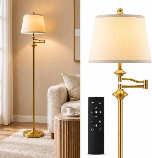 Wio-Mio Vintage Gold Floor Lamp, 350° Adjustable Swing Arm for Living Room
