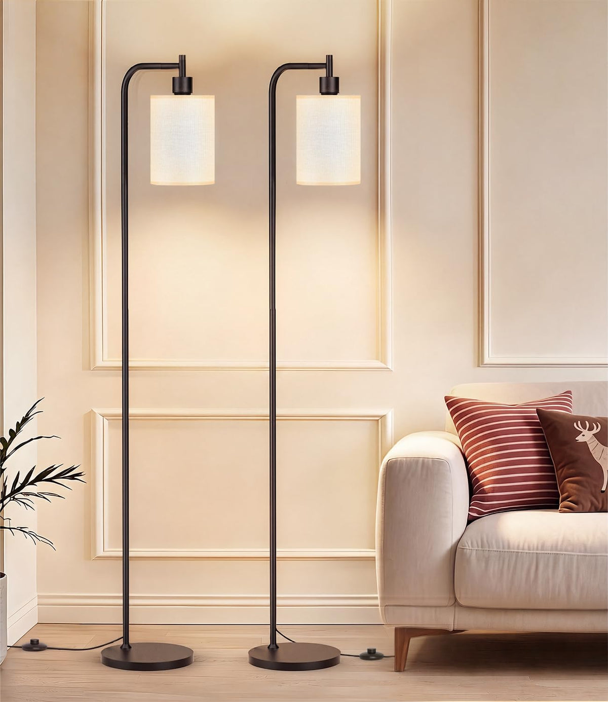 SIBRILLE 2-Pack Floor Lamps with Linen Shade for Living Room Bedroom Corner