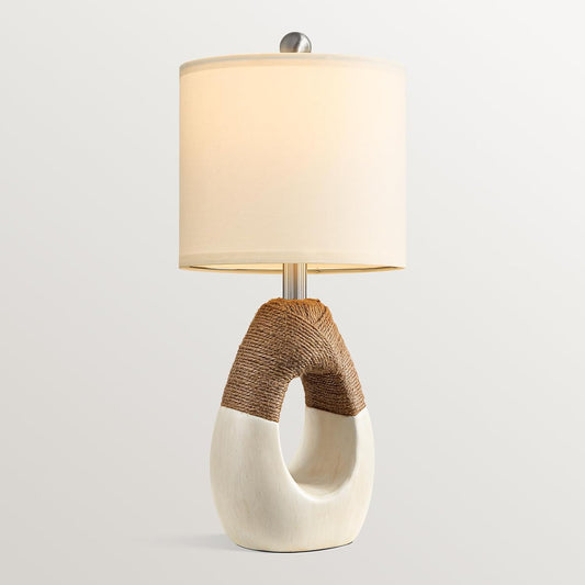 OYEARS 19” Boho Table Lamps Bedroom Living Room,Suitable for Small Space,Farmhouse Rattan Lamp Rustic Egg Design Resin Nightstand Bedside Lamps for Bedroom Living Room Office Study Rest Decor