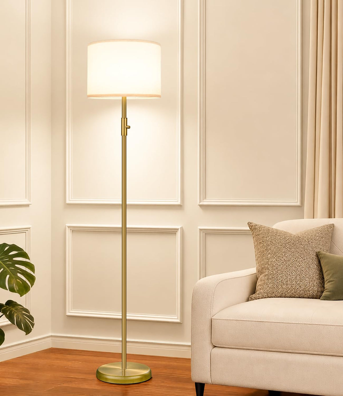 【Upgraded】 Dimmable Floor Lamp for Living Room,1000 Lumens Bulb Included, Modern Floor Lamps Simple Design with Linen Shade, Tall Standing Lamp for Bedroom Office Dining Room, Black Pole Lamp