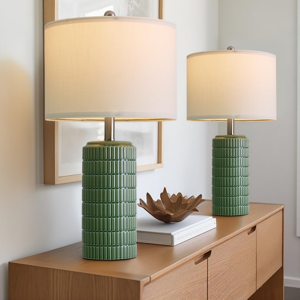PoKat 20.75" Small Modern Ceramic Table Lamps Set of 2 for Bedroom, White