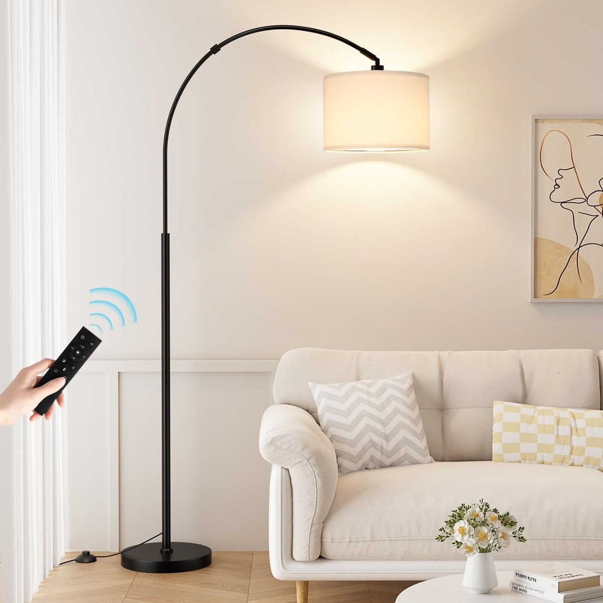 Ambimall 70" Dimmable Arc Floor Lamp with Remote, Color Temp Adjustable