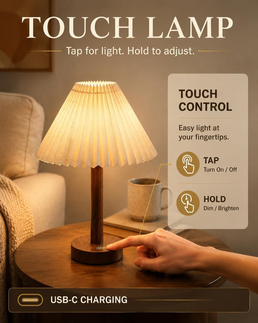 Touch Dimmable Bedside Light, Portable Rechargeable Table Lamp