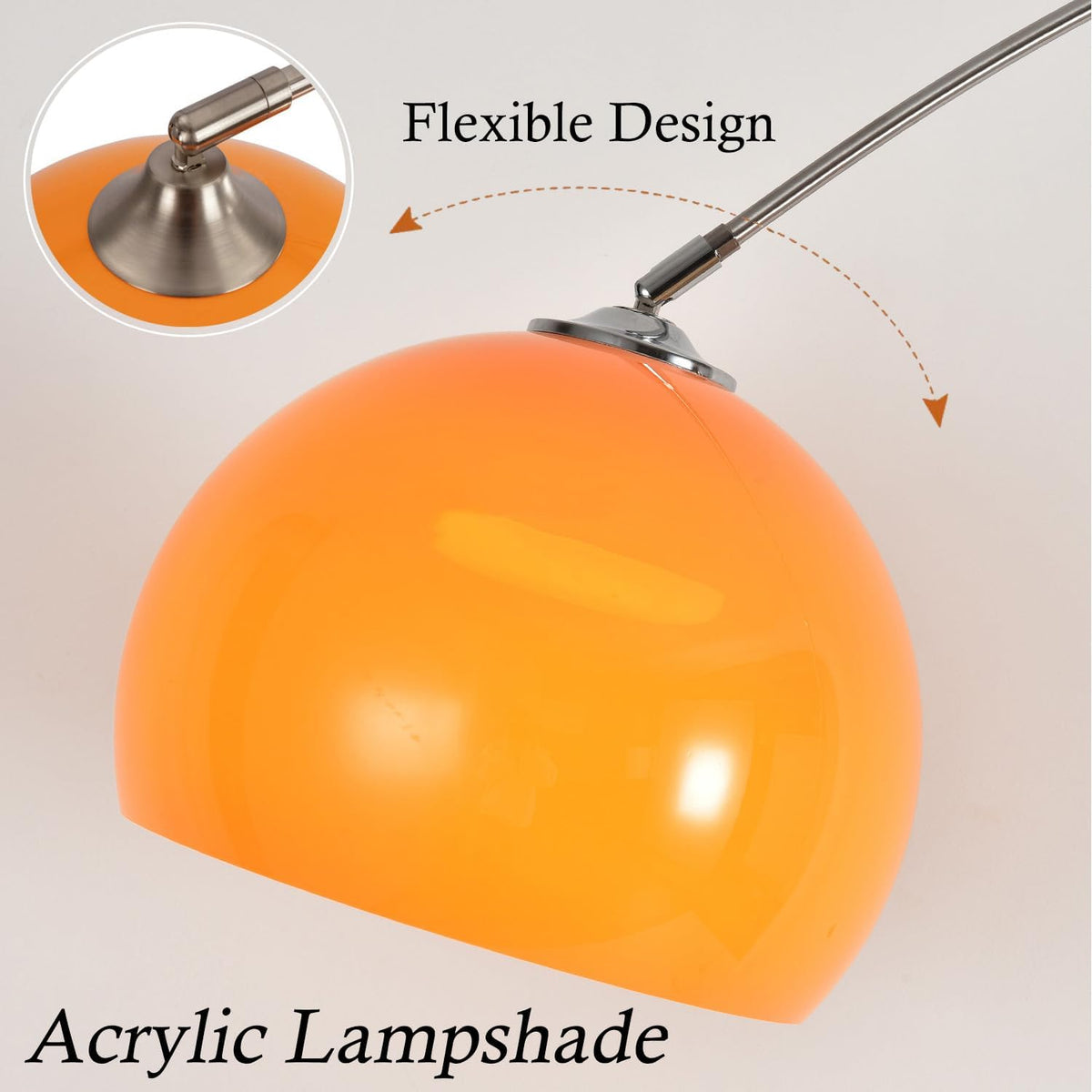 Orange Arc Floor Lamps for Living Room,Mid Century Modern,Marble Base