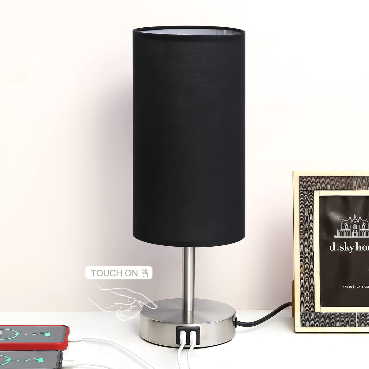 Yarra-Decor Bedside Table Lamp with USB Ports, Touch Dimmable Nightstand