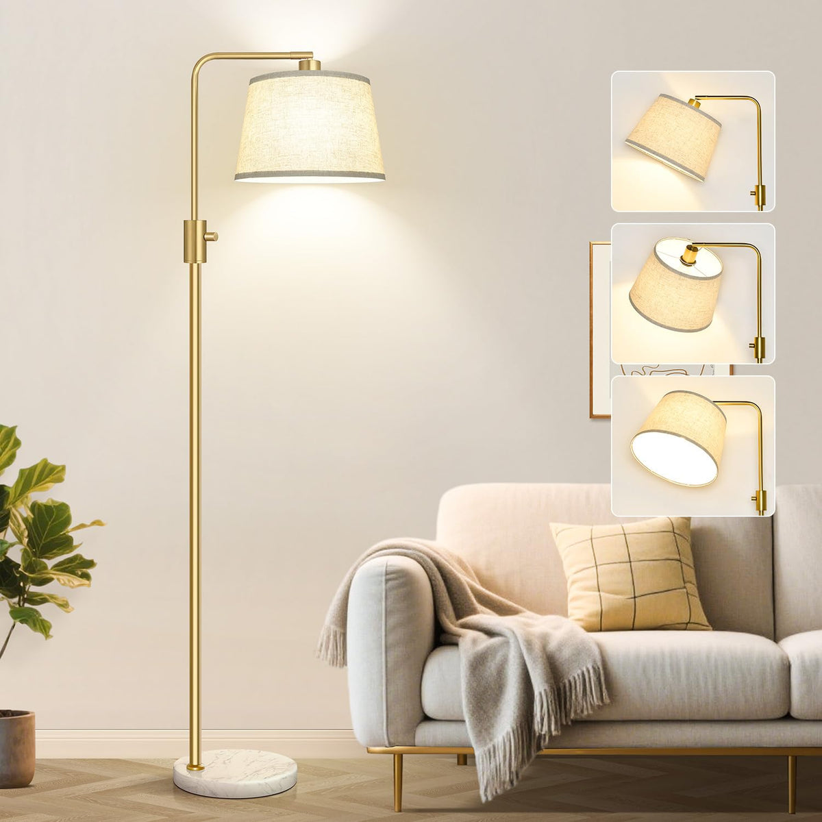 Nintiue 【Upgraded】 Dimmable Floor Lamp, 1000 Lumens LED Bulb Included, Arc Floor Lamps for Living Room Modern Standing Lamp with Linen Shade, Tall Lamp for Bedroom Office Reading Dining Room- Black