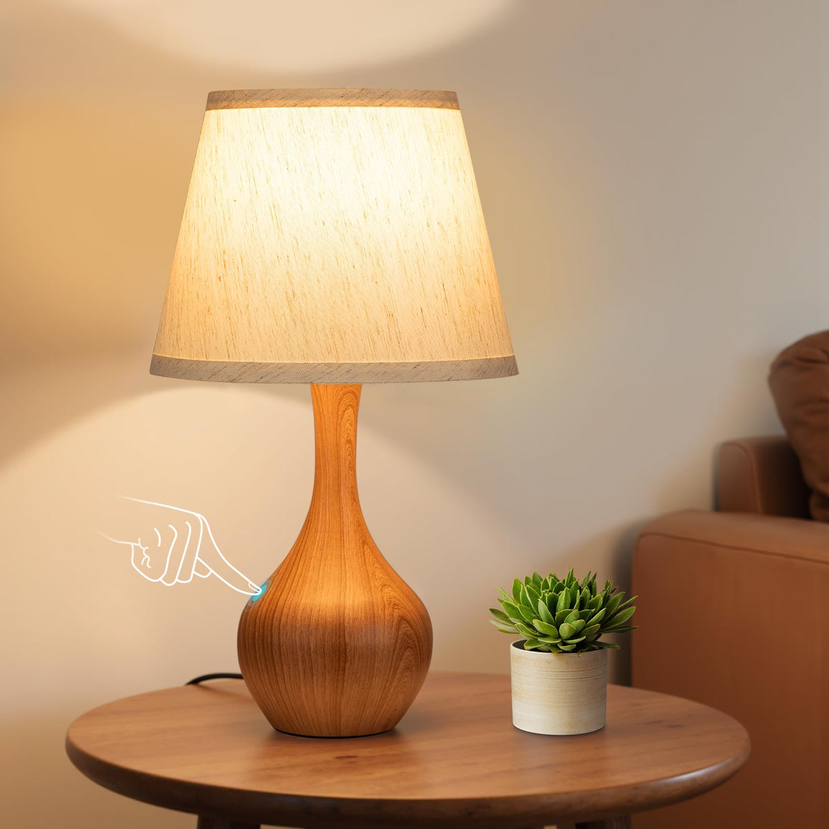 16.1" Touch Table Lamp for Nightstand, 3 Way Dimmable Small Bedroom Lamp