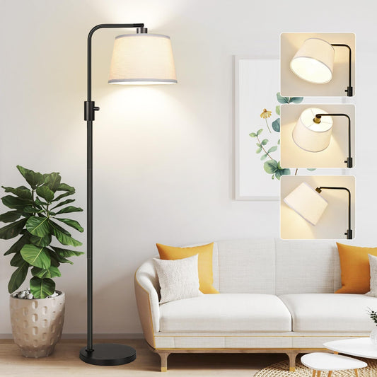 Nintiue 【Upgraded】 Dimmable Floor Lamp, 1000 Lumens LED Bulb Included, Arc Floor Lamps for Living Room Modern Standing Lamp with Linen Shade, Tall Lamp for Bedroom Office Reading Dining Room- Black