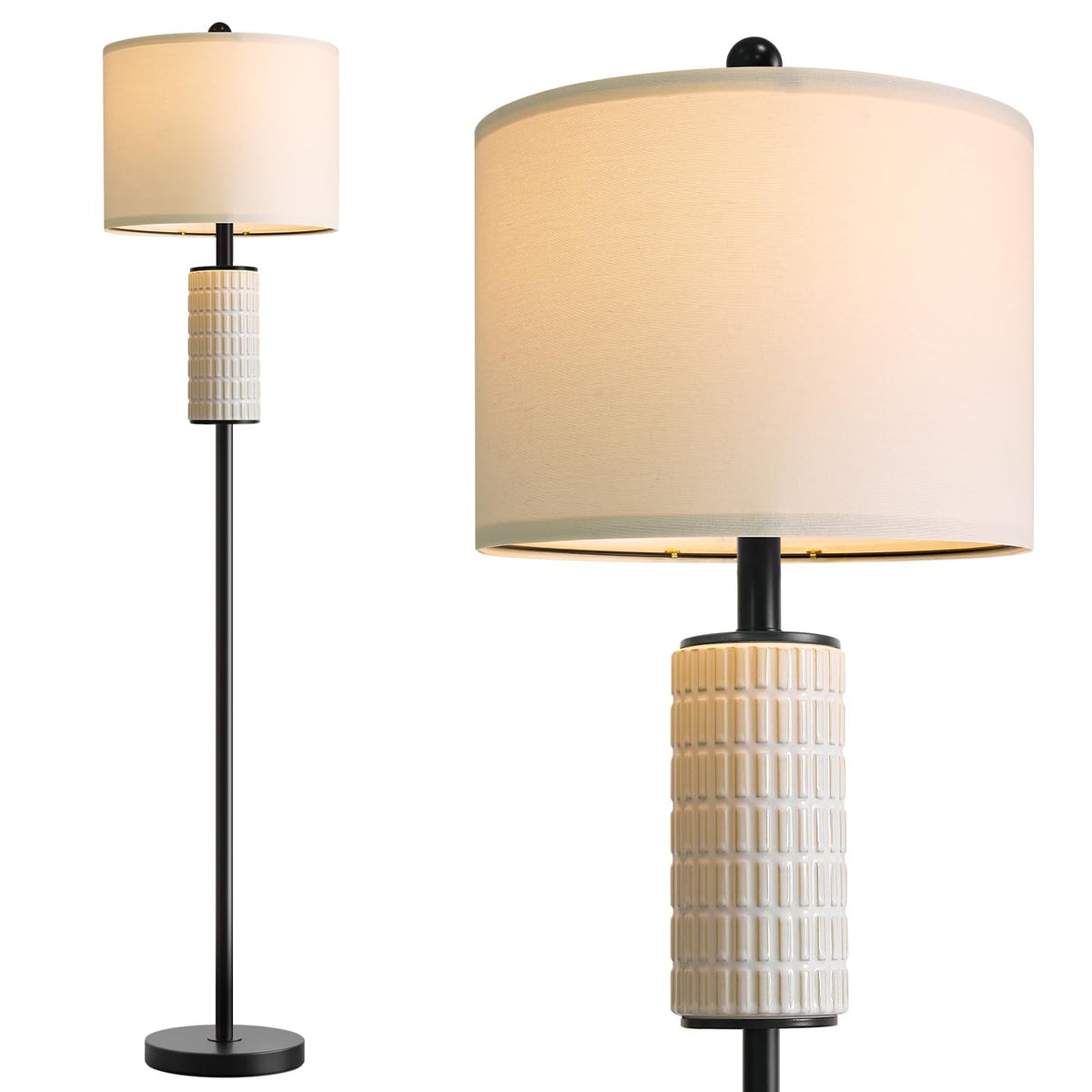 PoKat 64'' Modern Floor Lamp for Living Room, Hand-Crafted Ceramic, Black