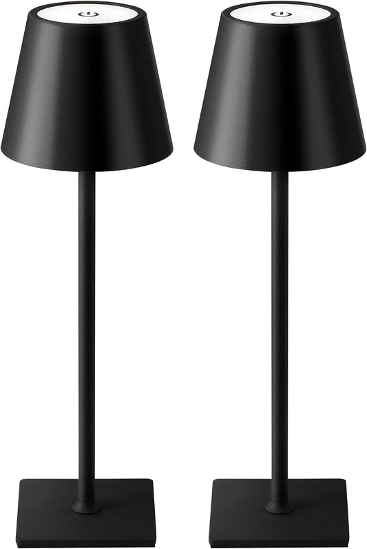 KDG 2 Pack Cordless Black Table Lamps, Rechargeable Portable LED Desk Lamps
