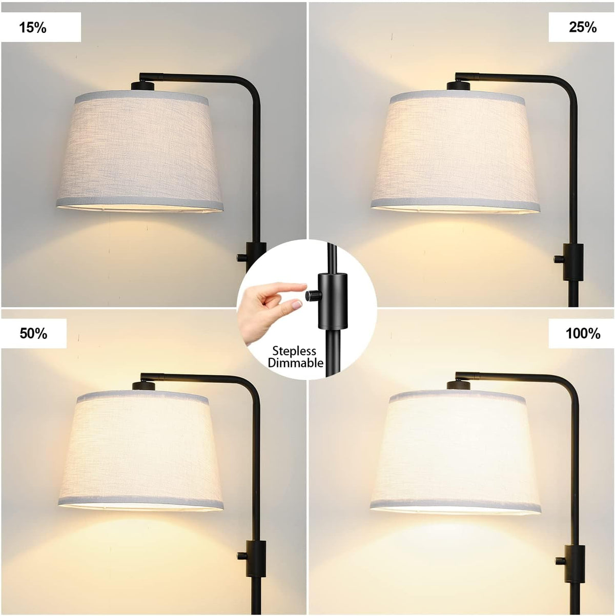 Nintiue 【Upgraded】 Dimmable Floor Lamp, 1000 Lumens LED Bulb Included, Arc Floor Lamps for Living Room Modern Standing Lamp with Linen Shade, Tall Lamp for Bedroom Office Reading Dining Room- Black