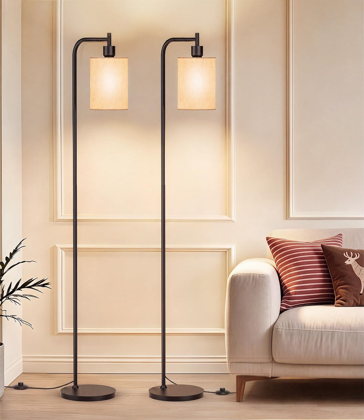 SIBRILLE 2-Pack Floor Lamps with Linen Shade for Living Room Bedroom Corner