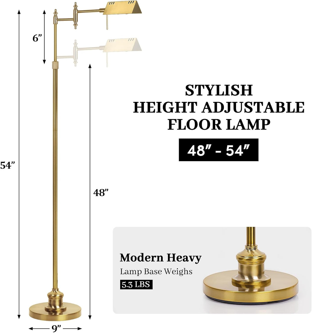 Bairth Gold Reading Floor Lamp, Dimmable Pharmacy Standing Lamp with Remote