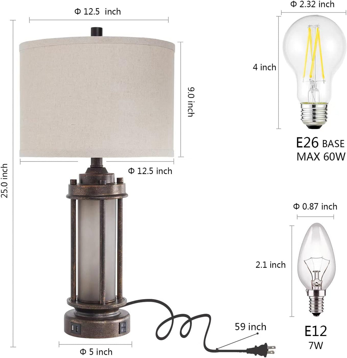 AIEAMPDO Set of 2 Farmhouse Table Lamps for Living Room with USB C+A Ports