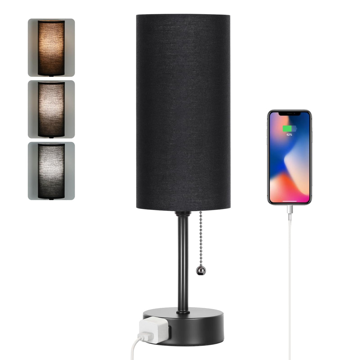 Bedside Table Lamp for Bedroom,Small Lamps for Night stands with Pull Chain