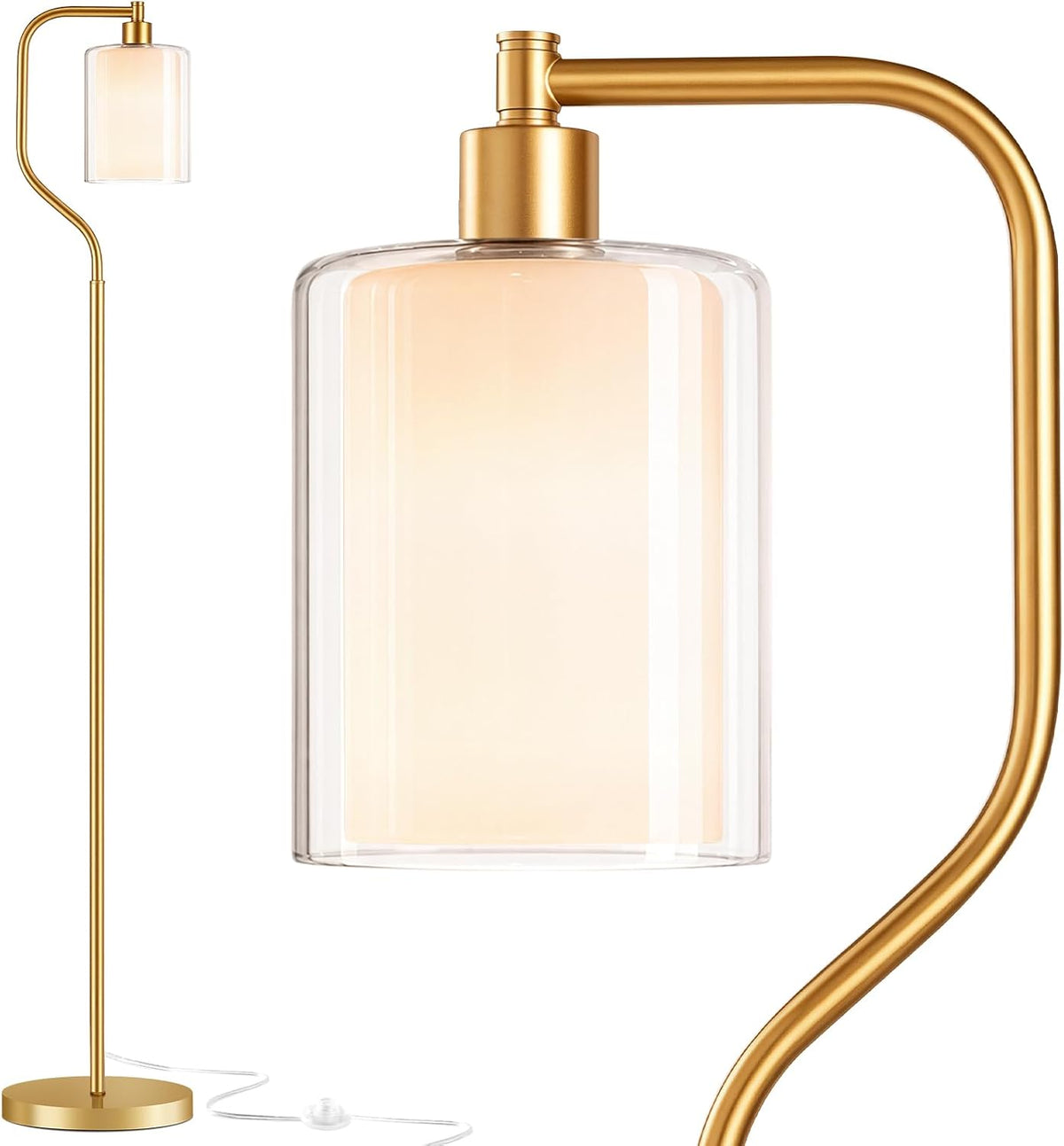 SIBRILLE Dimmable Gold Floor Lamp with Double Glass Shade