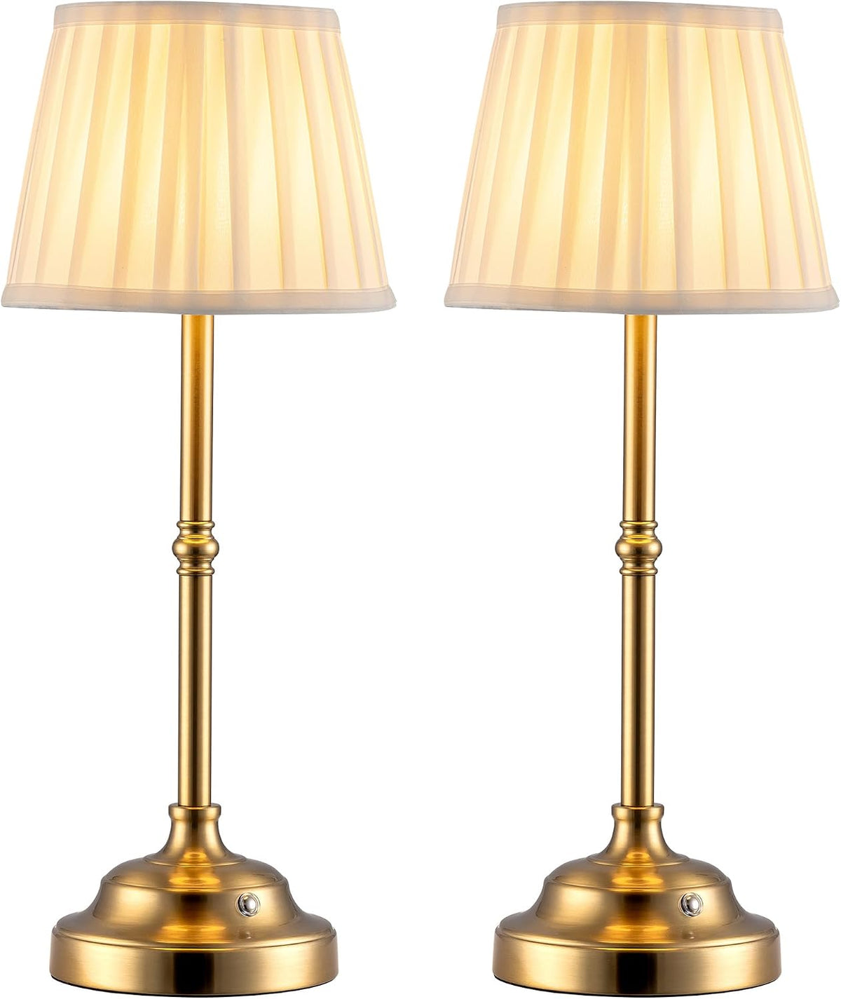 KDG Gold Cordless LED Table Lamps Set of 2, Beige Fabric Shade Desk Lamps