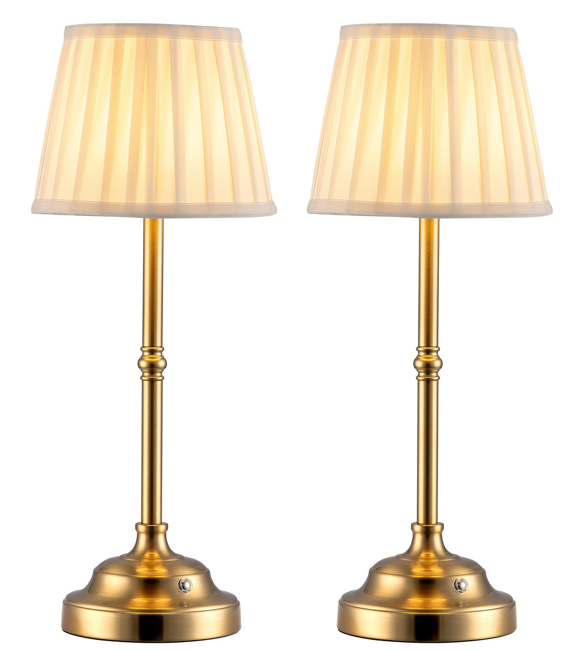 KDG Gold Cordless LED Table Lamps Set of 2, Beige Fabric Shade Desk Lamps