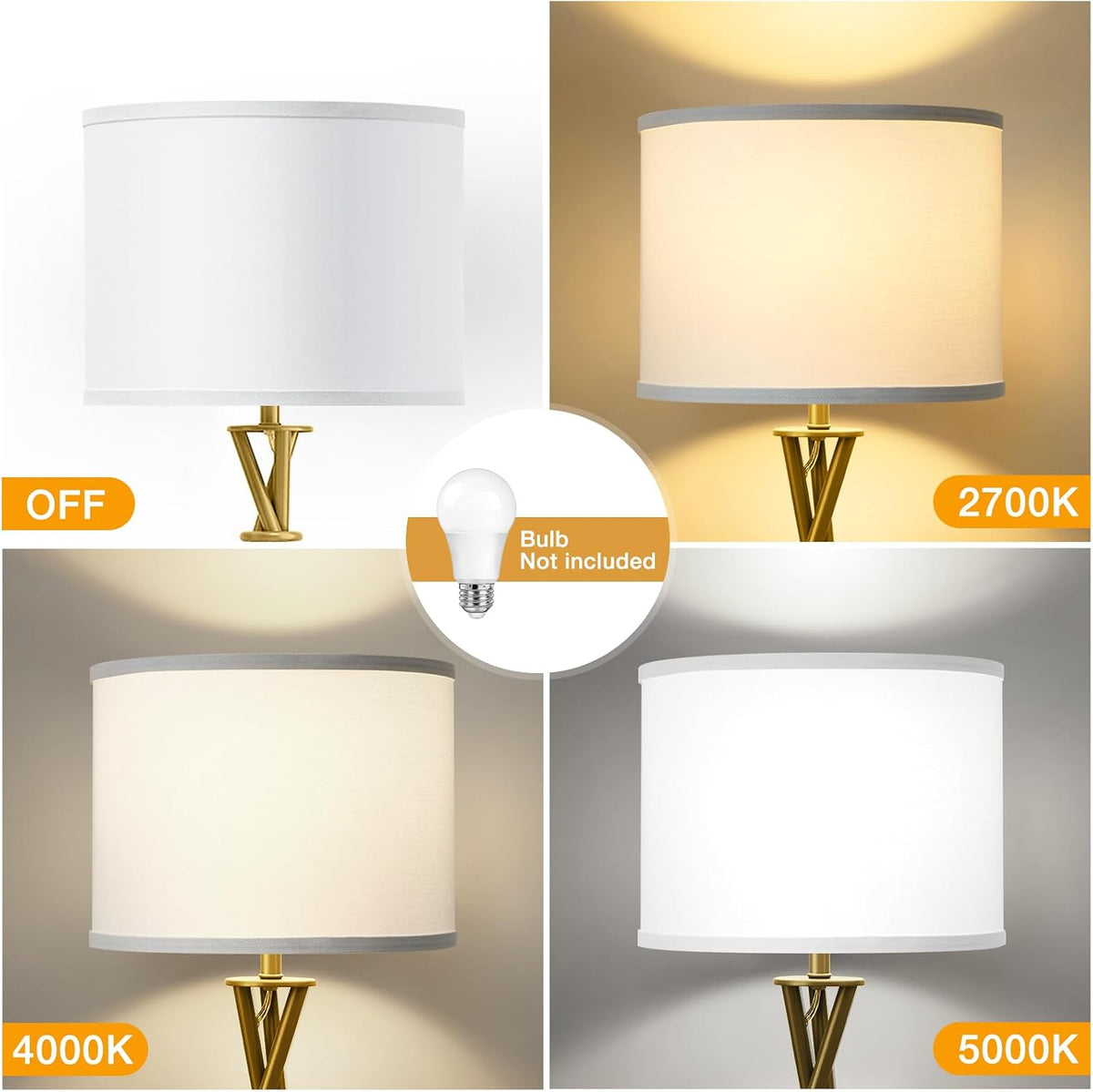 Gold Tripod Floor Lamp, 61” Floor Lamps for Living Room with Rotary Switch