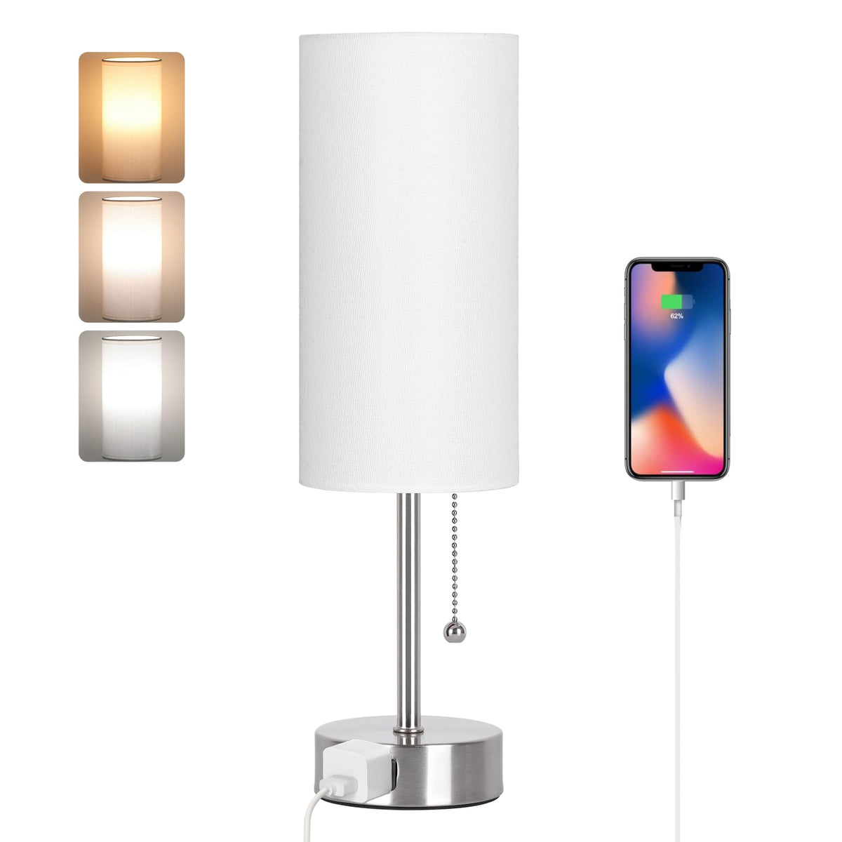 Bedside Table Lamp for Bedroom,Small Lamps for Night stands with Pull Chain