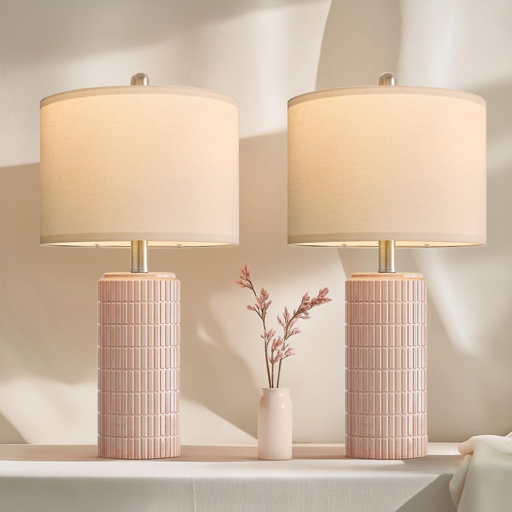 PoKat 23" Modern Ceramic Table Lamp Set of 2 for Living Room Bedroom, White