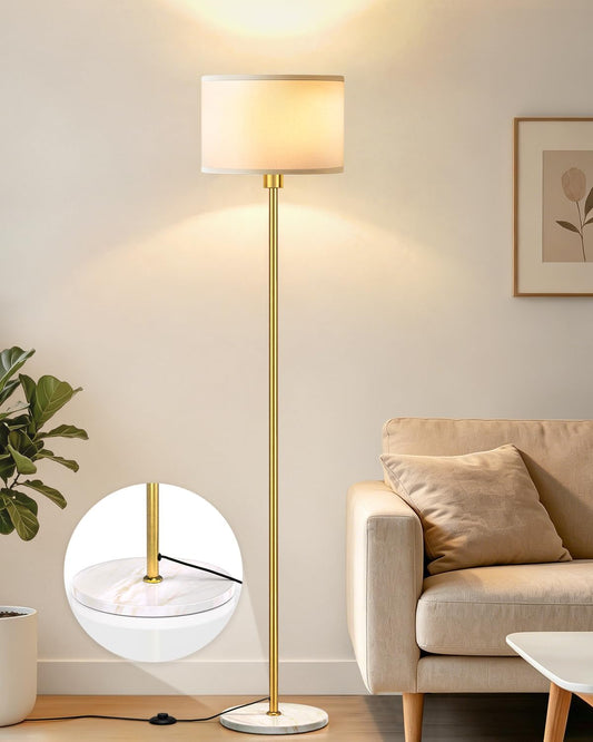 63" Gold Floor Lamp for Living Room, Standing Lamp with Marble Base