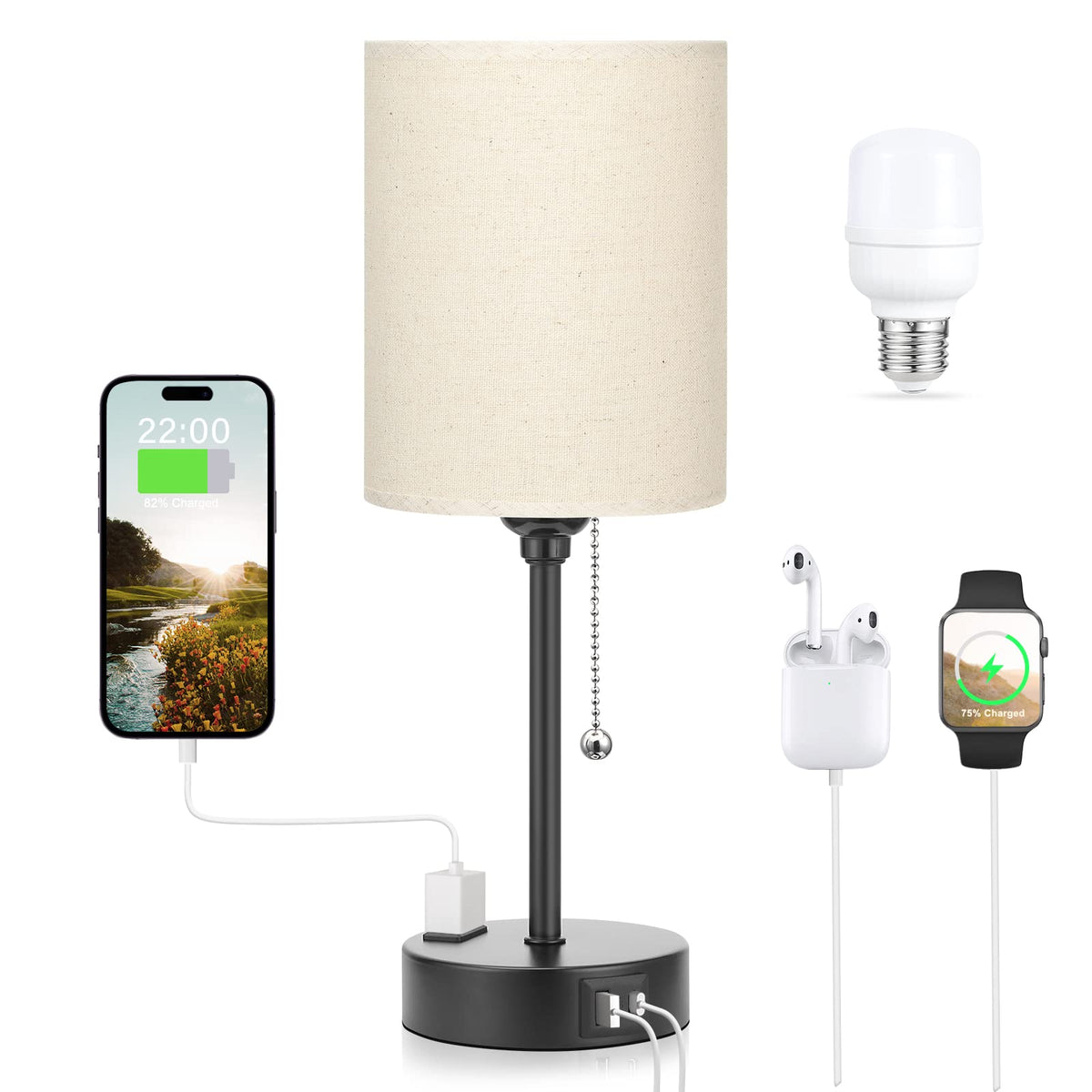Dicoool Bedside Table Lamp for Bedroom - Small Desk Lamp with USB Ports