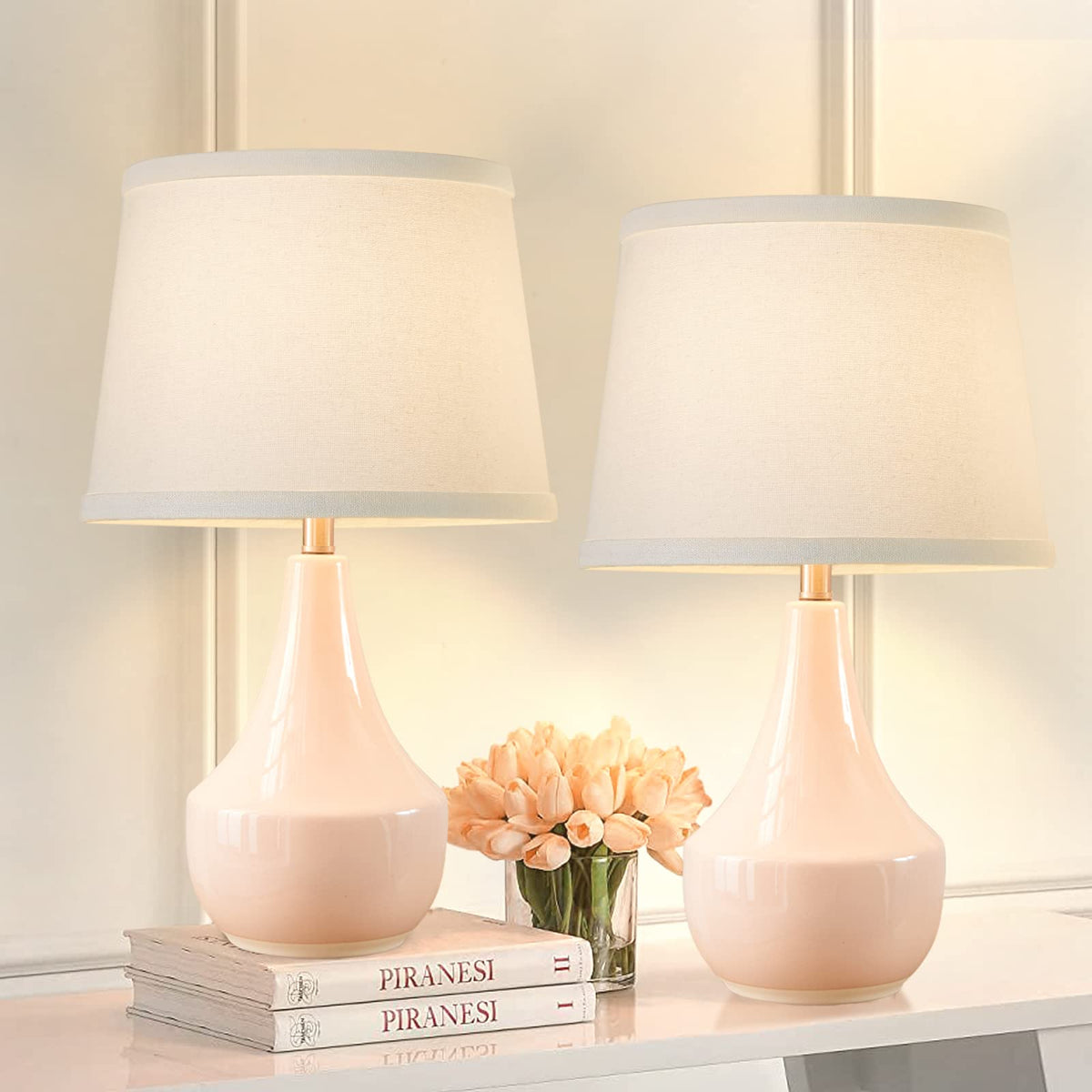 GyroVu 18" Table Lamp Set of 2, Ceramic Table Lamp Classic Beside Lamps Nightstand Lamp Modern Lamp for Living Room, Bedroom & Office Rocker Switch Sage Green-LED Bulbs Included