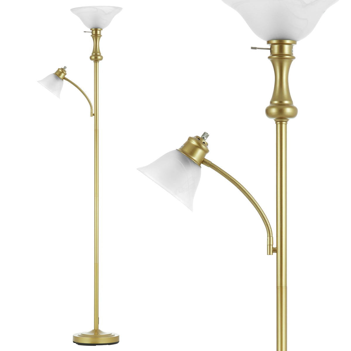 Torchiere Floor Lamp with Adjustable Angle Reading Lamp-Black 71IN