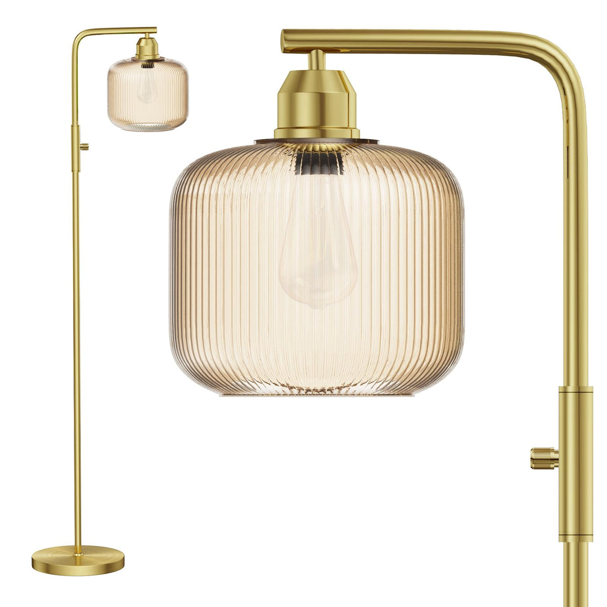 66" Gold Floor Lamp,Standing Lamp with Green Ribbed Glass for Living Room