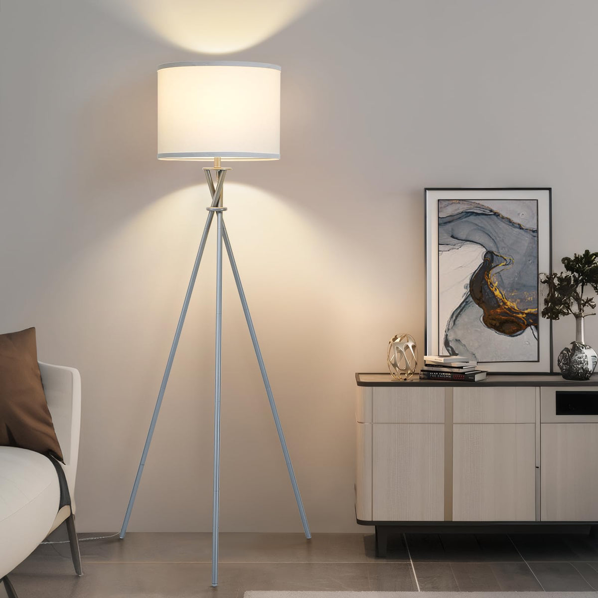 Gold Tripod Floor Lamp, 61” Floor Lamps for Living Room with Rotary Switch