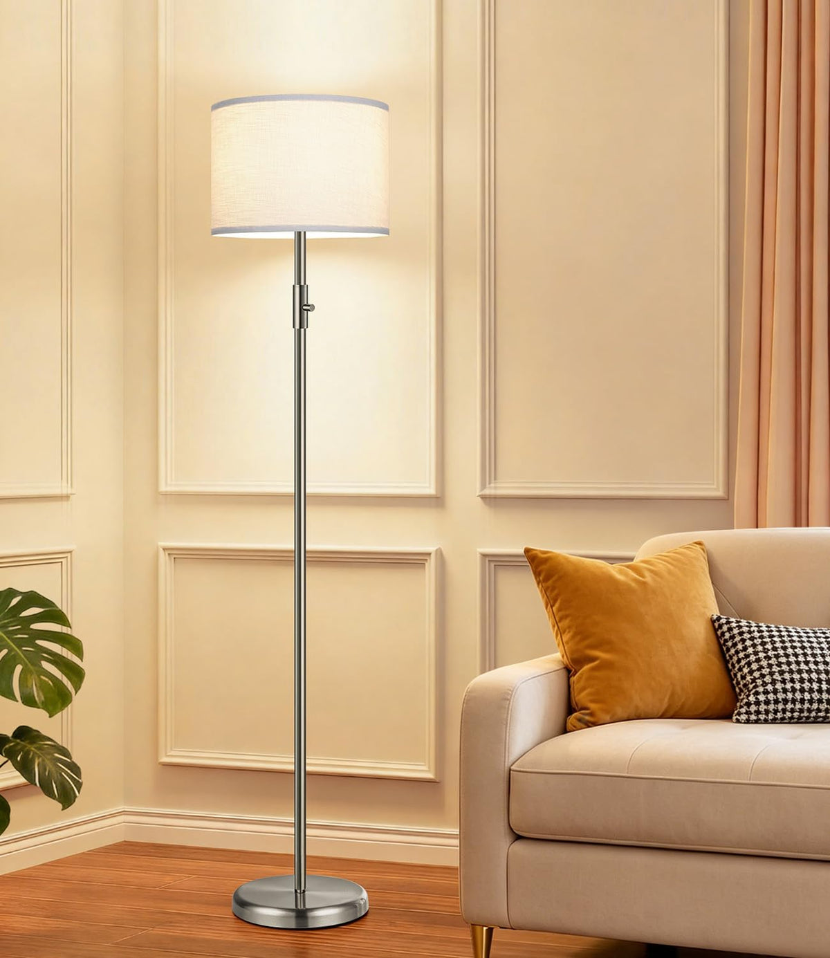 【Upgraded】 Dimmable Floor Lamp for Living Room,1000 Lumens Bulb Included, Modern Floor Lamps Simple Design with Linen Shade, Tall Standing Lamp for Bedroom Office Dining Room, Black Pole Lamp