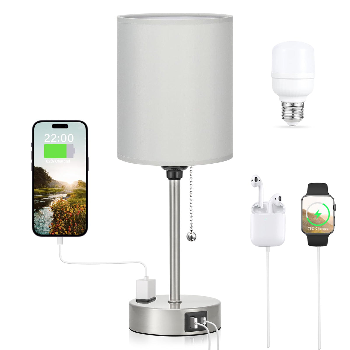 Dicoool Bedside Table Lamp for Bedroom - Small Desk Lamp with USB Ports