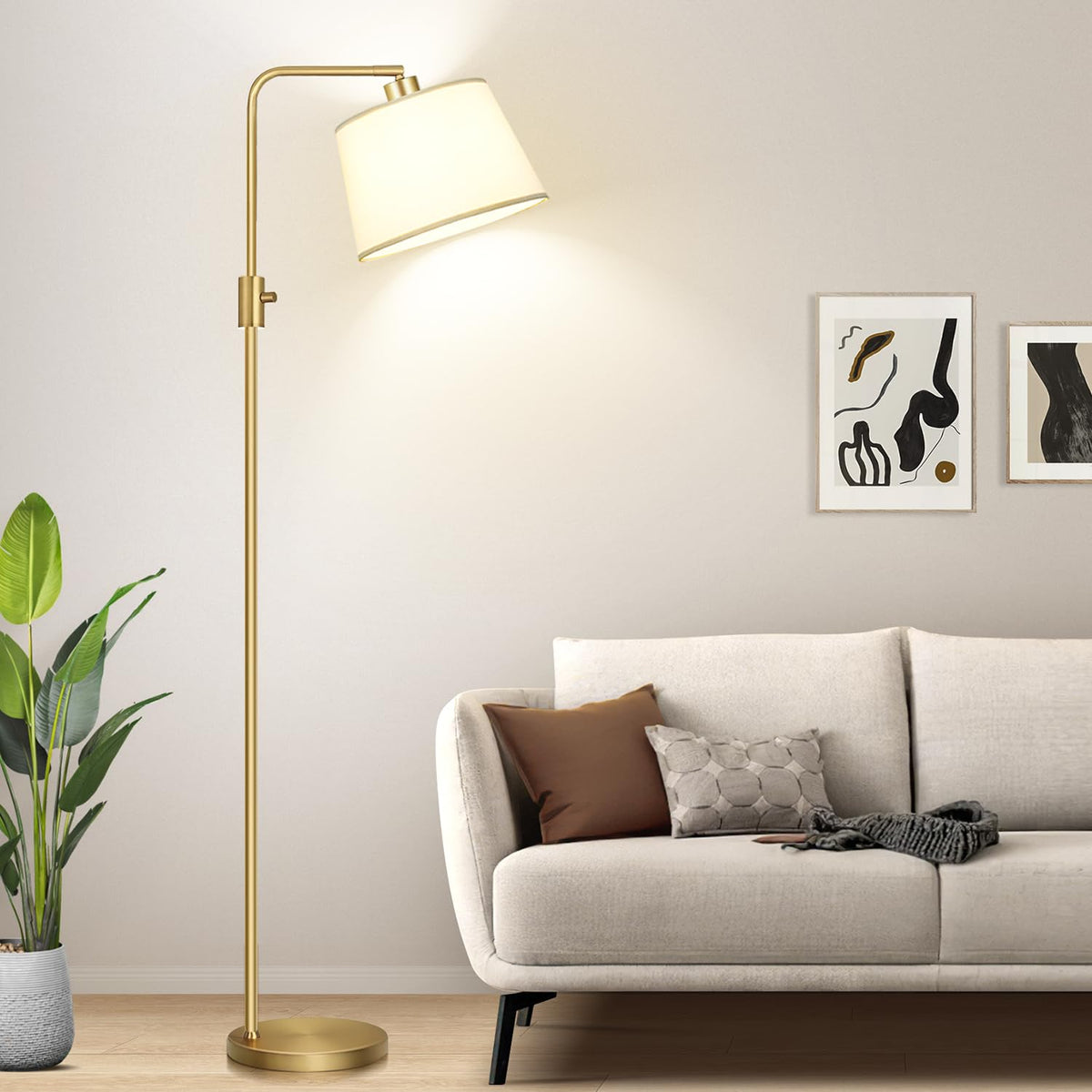 Nintiue 【Upgraded】 Dimmable Floor Lamp, 1000 Lumens LED Bulb Included, Arc Floor Lamps for Living Room Modern Standing Lamp with Linen Shade, Tall Lamp for Bedroom Office Reading Dining Room- Black