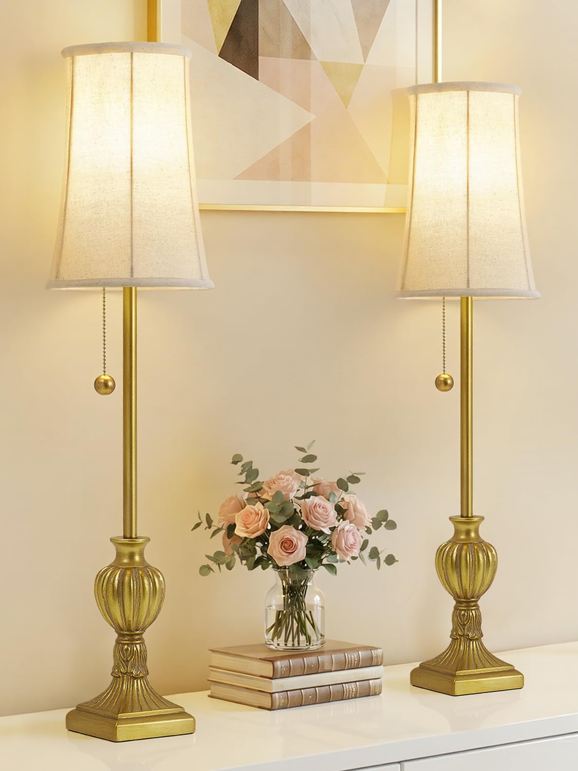 Buffet Table Lamps Set of 2,28" Tall Skinny Black Resin Living Room Lamp