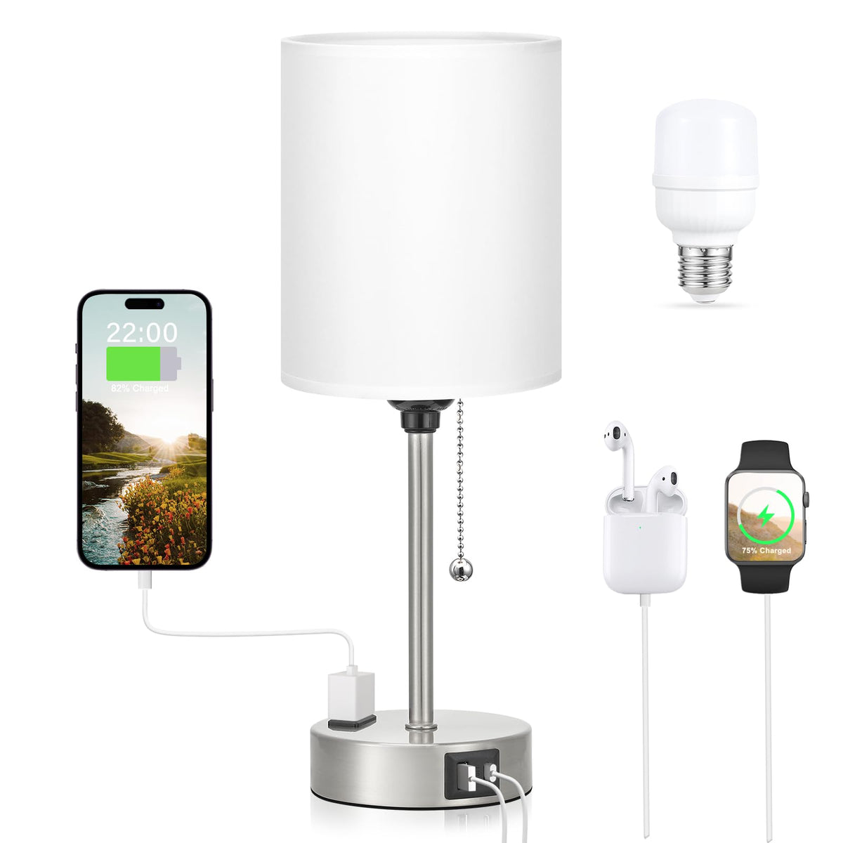 Dicoool Bedside Table Lamp for Bedroom - Small Desk Lamp with USB Ports