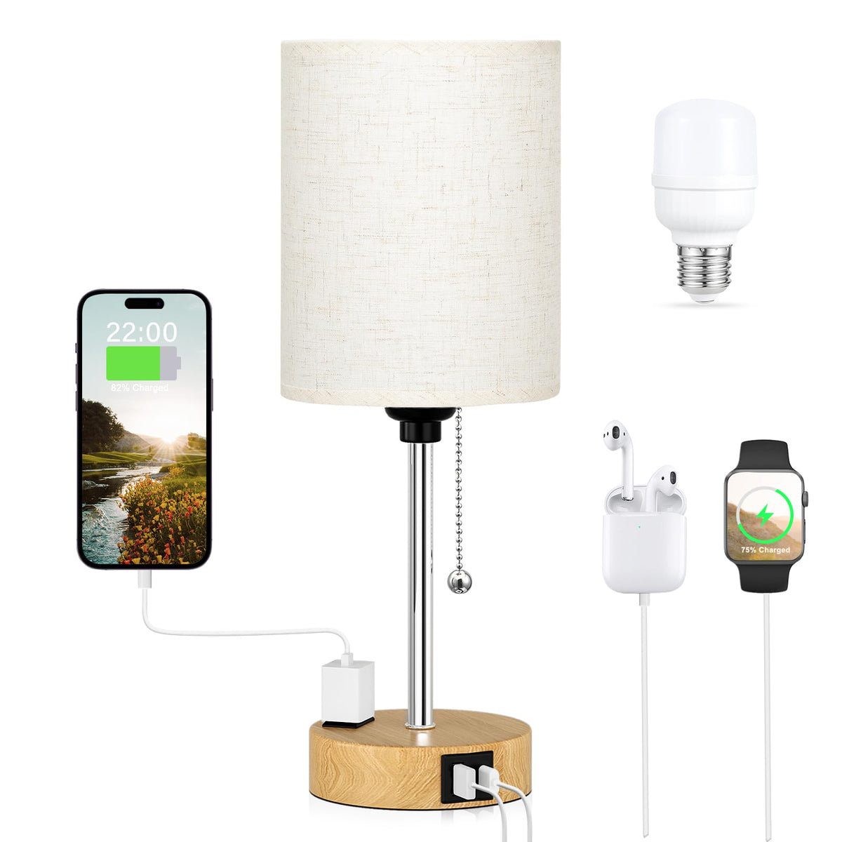 Dicoool Bedside Table Lamp for Bedroom - Small Desk Lamp with USB Ports