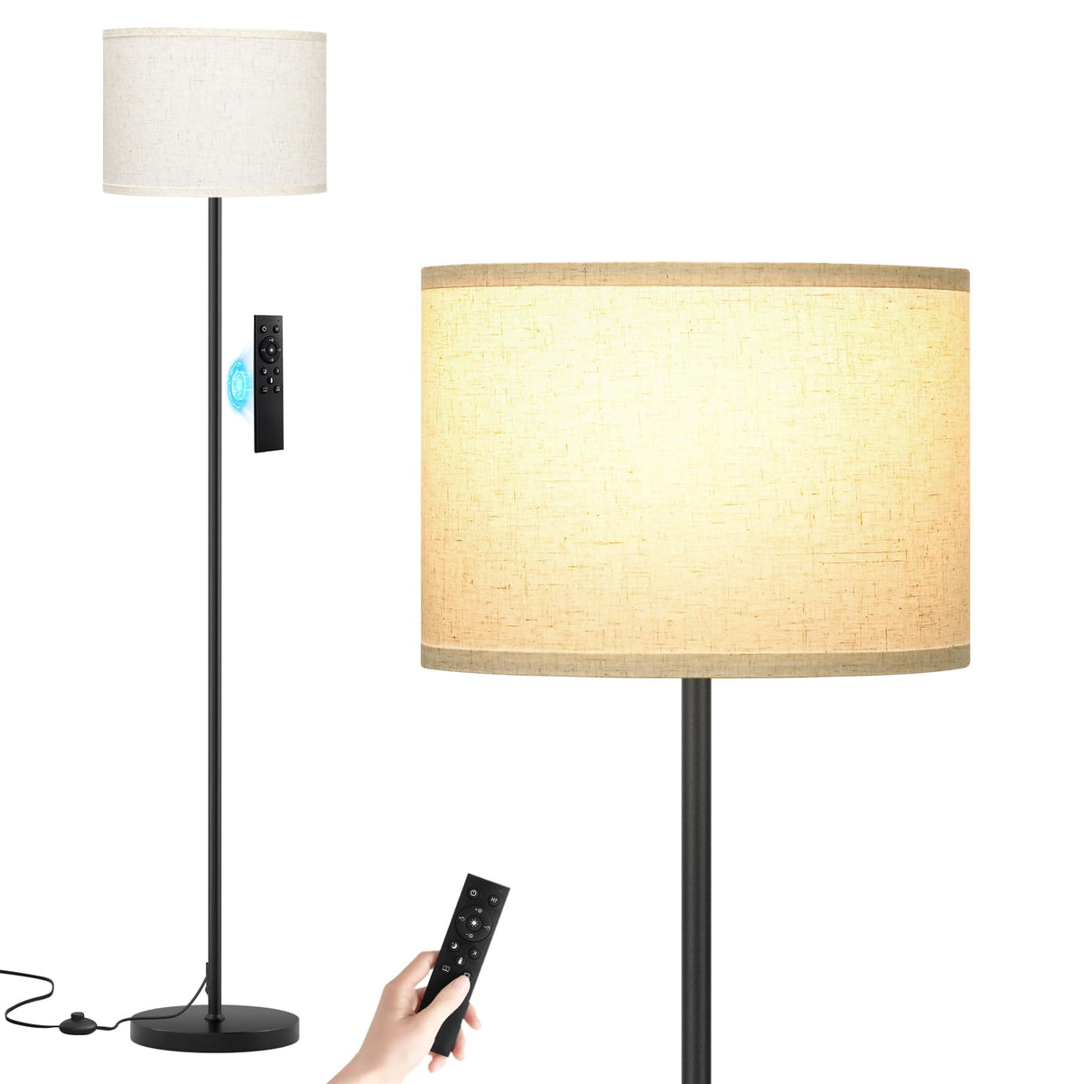 Ambimall 60'' Modern Floor Lamp with Shade, Tall Lamps for Living Room, Bedroom, Office, Dining Room, Beige Shade with Gold Pole(Without Bulb)