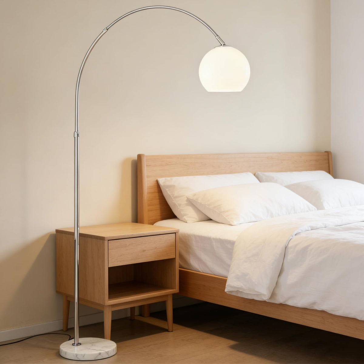 Orange Arc Floor Lamps for Living Room,Mid Century Modern,Marble Base
