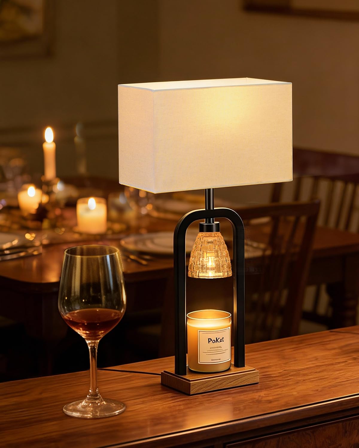 PoKat 2 in 1 Gold Table Lamp with Candle Warmer, Timer & Dimmer, Modern