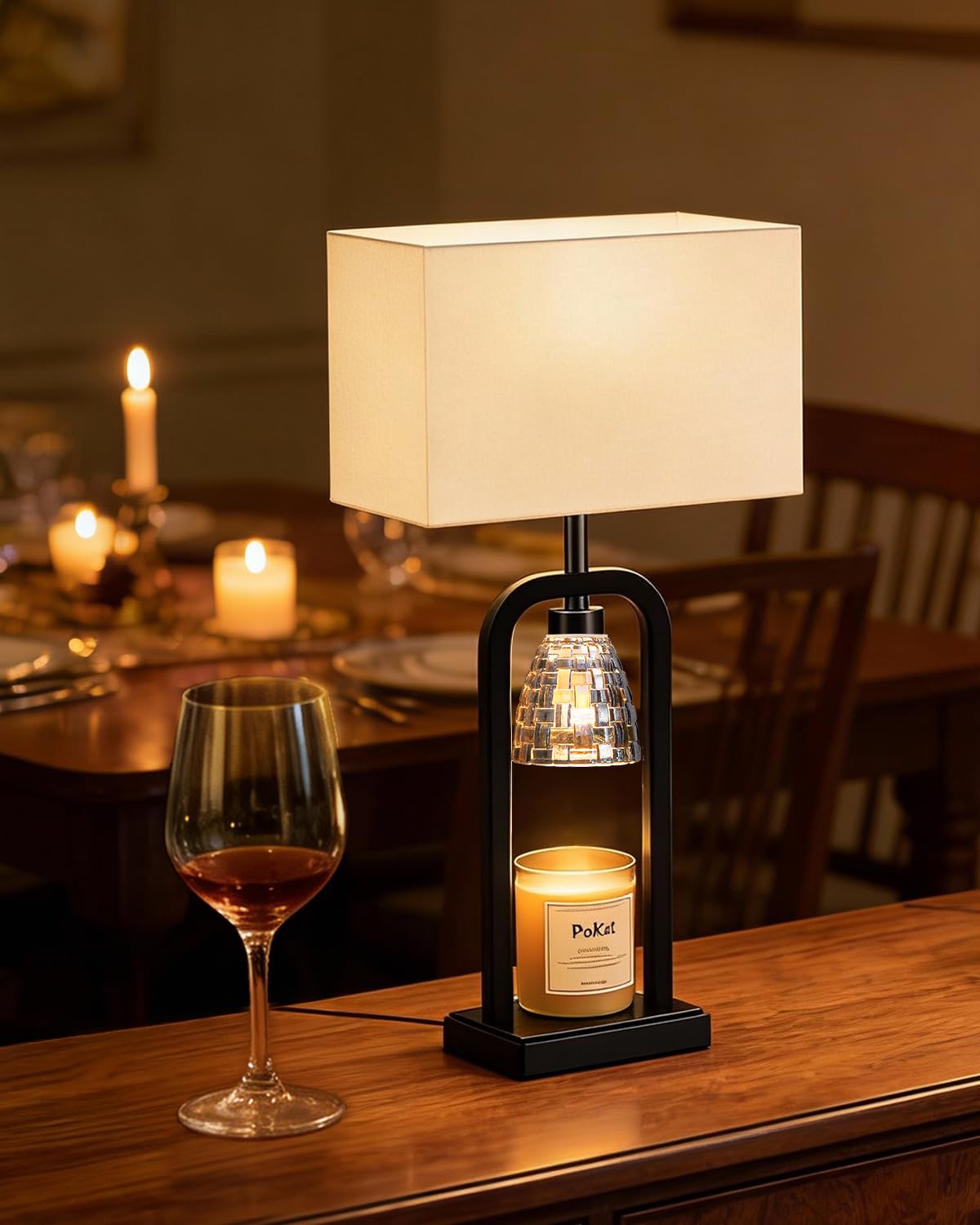 PoKat 2 in 1 Gold Table Lamp with Candle Warmer, Timer & Dimmer, Modern