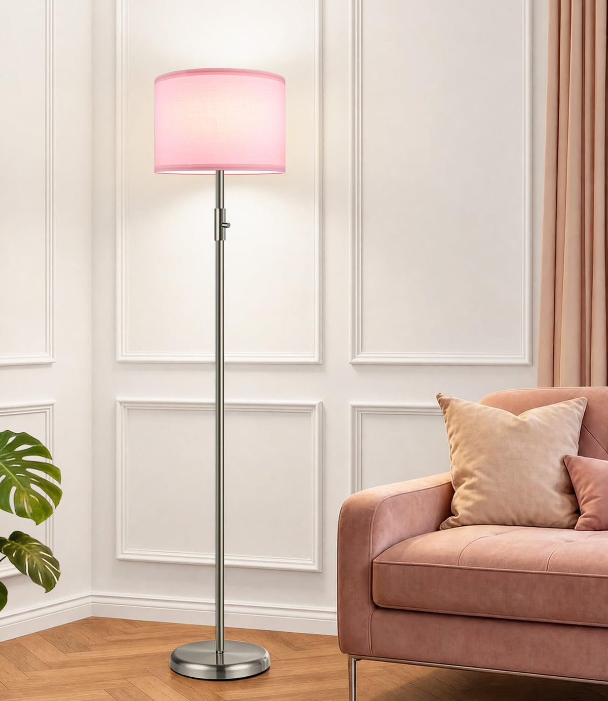 【Upgraded】 Dimmable Floor Lamp for Living Room,1000 Lumens Bulb Included, Modern Floor Lamps Simple Design with Linen Shade, Tall Standing Lamp for Bedroom Office Dining Room, Black Pole Lamp